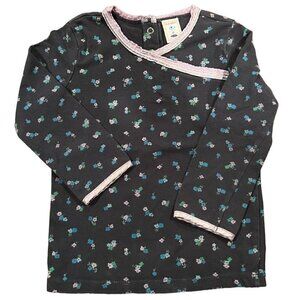 Old Navy Girl's Floral Navy Blue Top with Lavender Trim - Long Sleeves - Size 3T